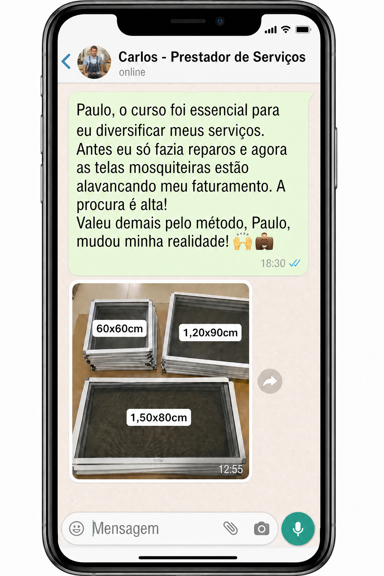 Conversa ilustrativa sobre prestação de serviços com telas mosquiteiras